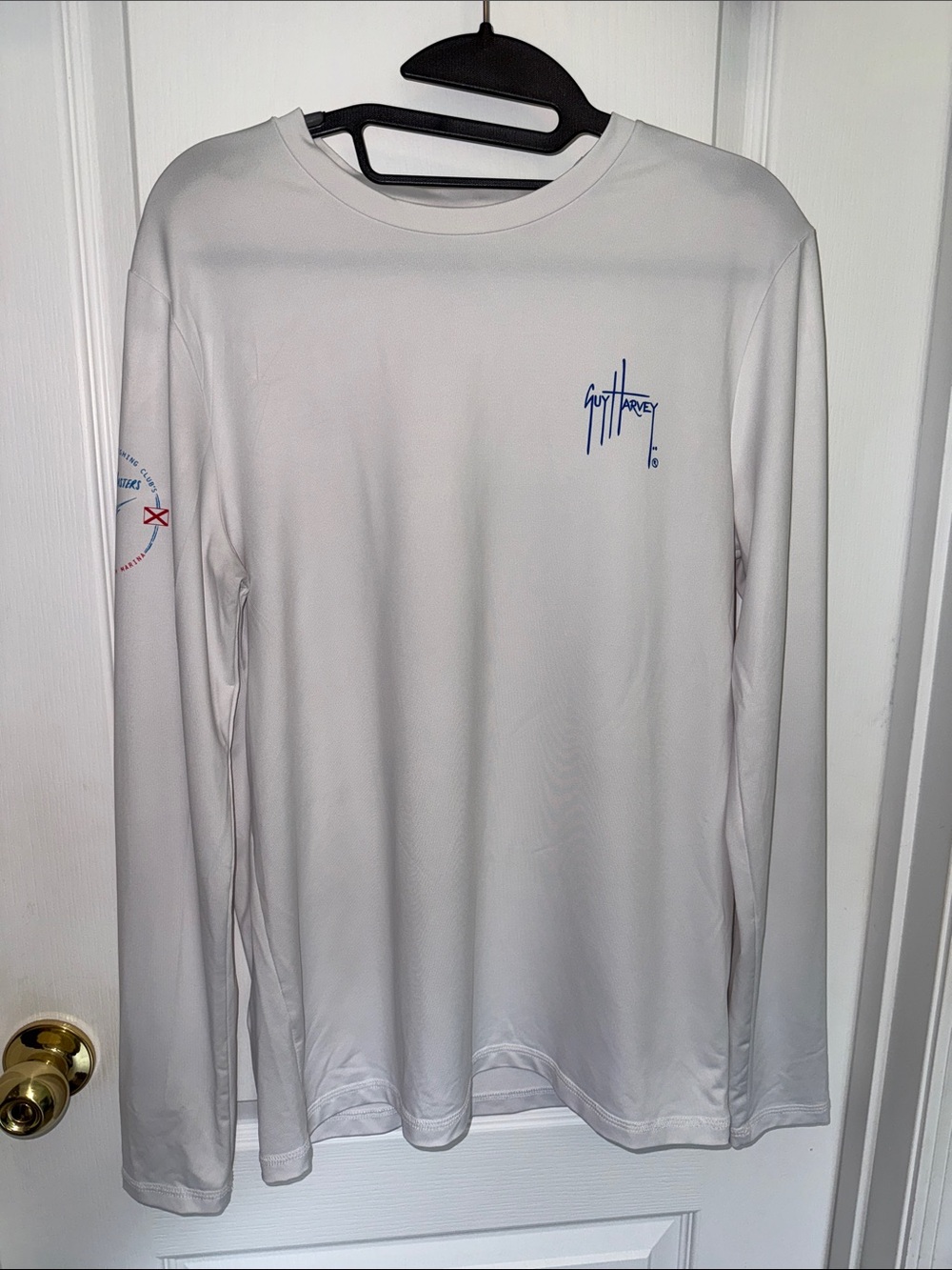 Guy Harvey White Long-Sleeve Performance Tee with Blue Logo